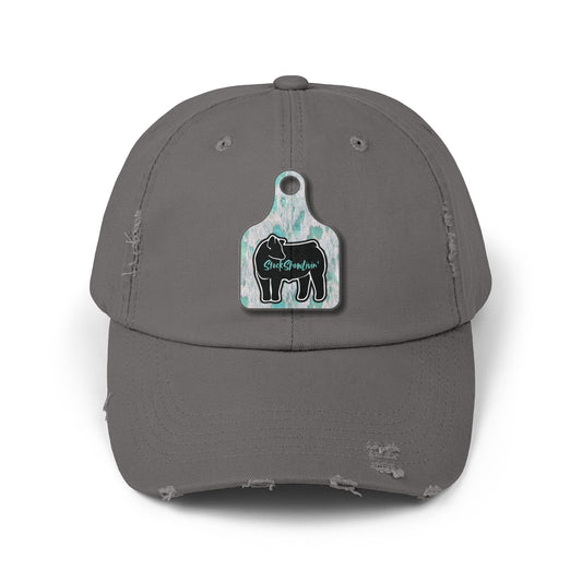 Distressed Cap with StockShowLivin' Steer Eartag Design