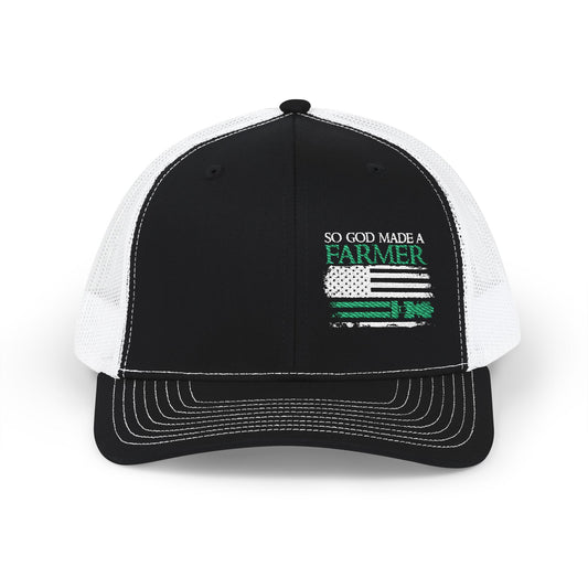 So God Made A Farmer Embroidered Hat with Flag and Tractor